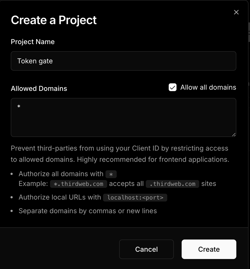 Thirdweb - Set Project Name